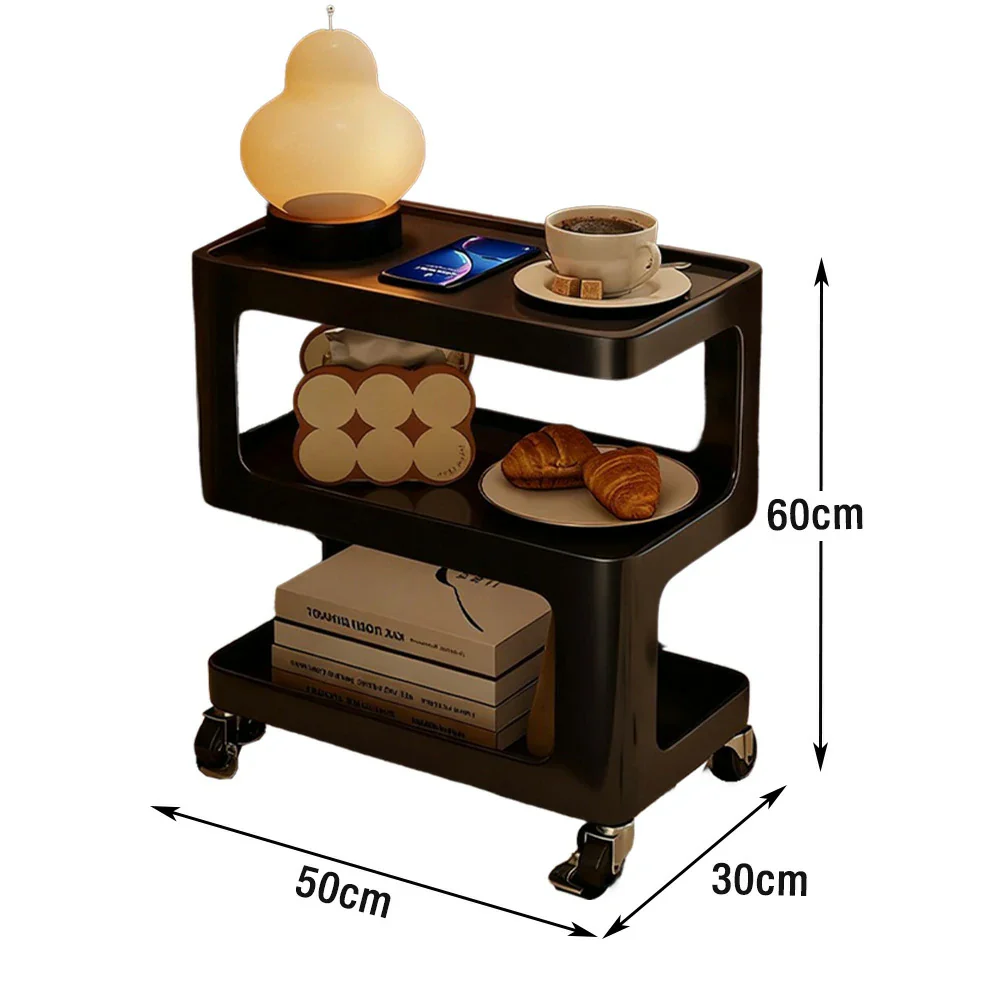 LIVARA Coffee Side Table, Matte Black Carbon Steel Frame, Sintered Stone Top, Three-Tier Storage, Lockable Wheels - Black - Image 15