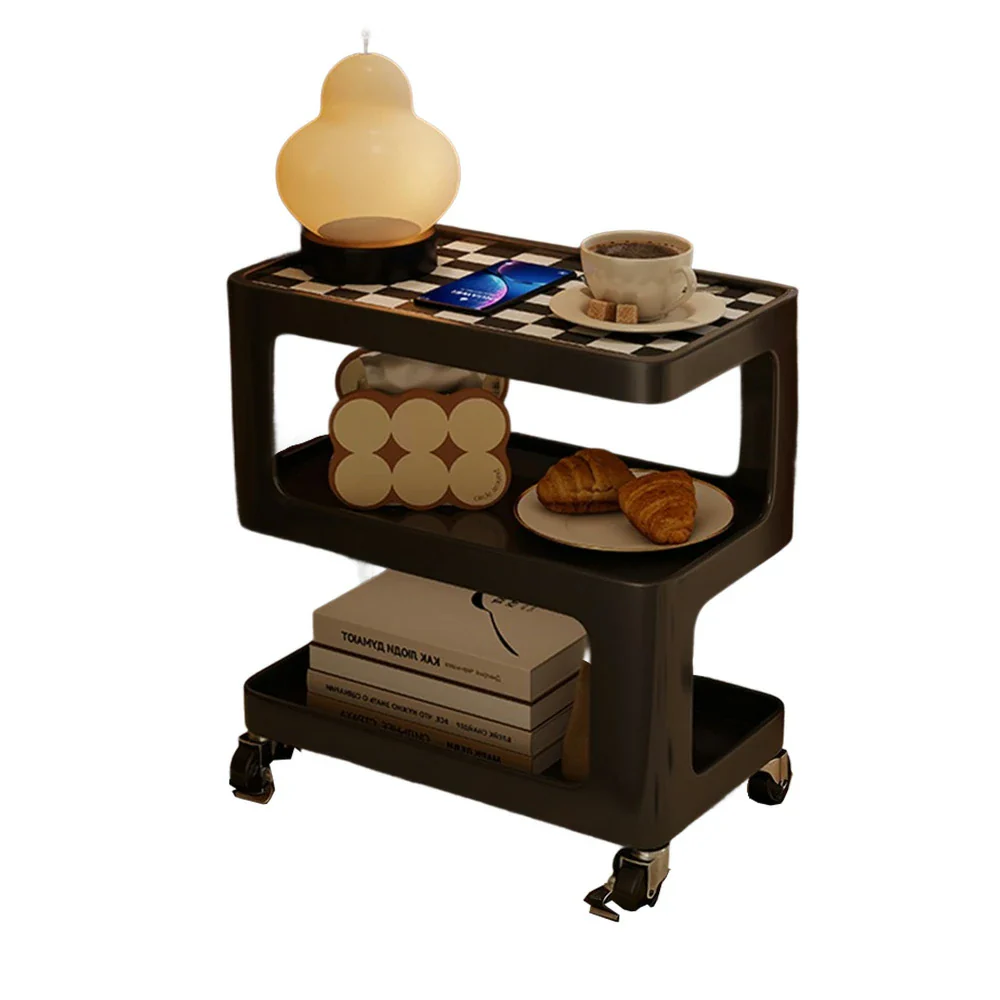 LIVARA Coffee Side Table, Matte Black Carbon Steel Frame, Sintered Stone Top, Three-Tier Storage, Lockable Wheels - Black - Image 6