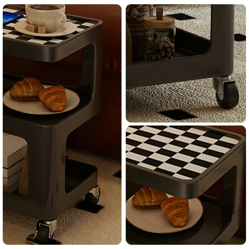 LIVARA Coffee Side Table, Matte Black Carbon Steel Frame, Sintered Stone Top, Three-Tier Storage, Lockable Wheels - Black - Image 8