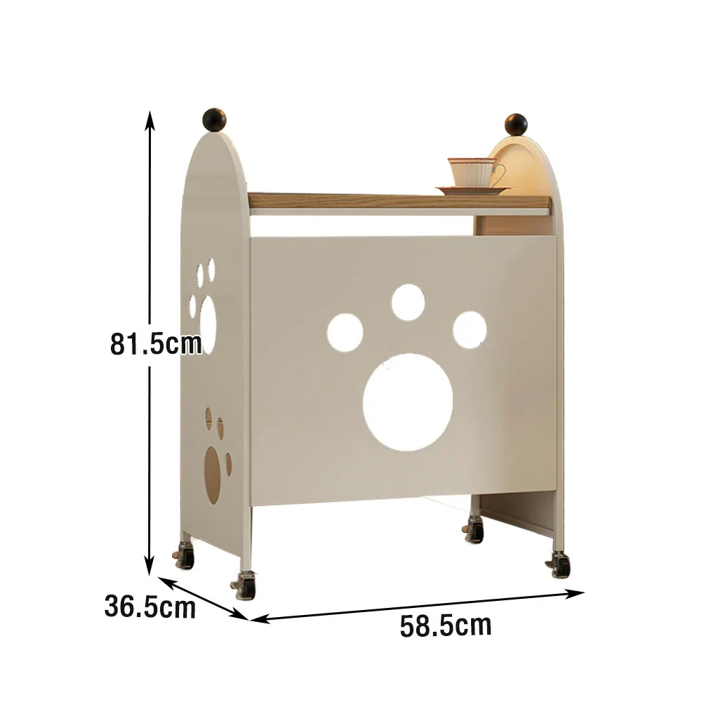 LIVARA Storage Rack with Solid Wood Top, Robot Vacuum Compatible Base, Partition Design, Lockable Casters – Durable & Space-Saving - White - Image 5
