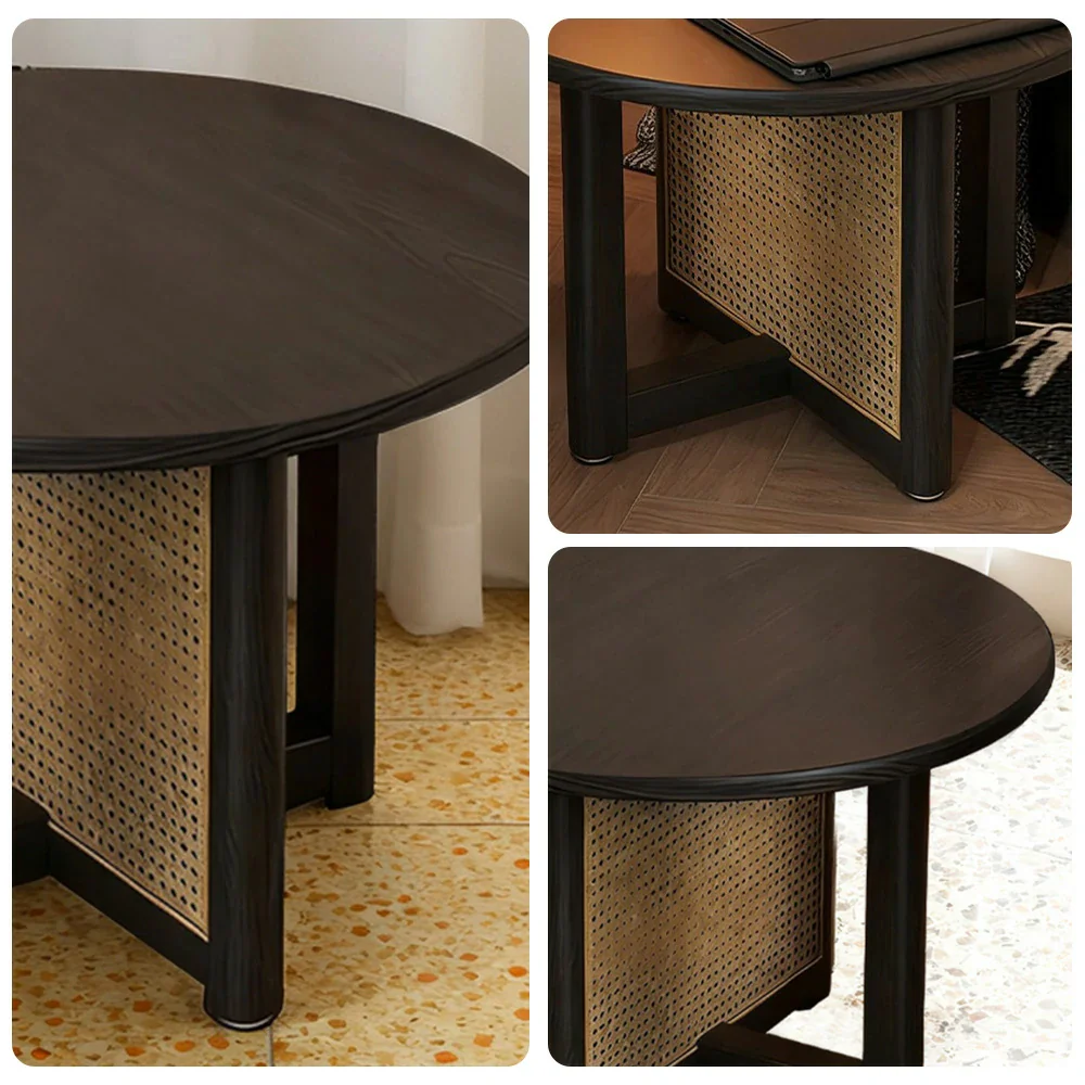 LIVARA Coffee Table with Storage, Solid Wood Frame, Handwoven Rattan Panels, Rounded Corners, Reinforced Legs - Black - Image 3