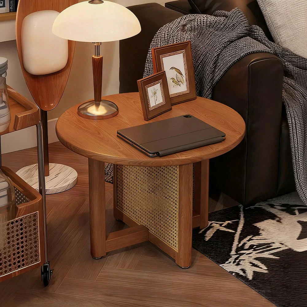 LIVARA Coffee Table with Storage, Solid Wood Frame, Handwoven Rattan Panels, Rounded Corners, Reinforced Legs - Brown - Image 2
