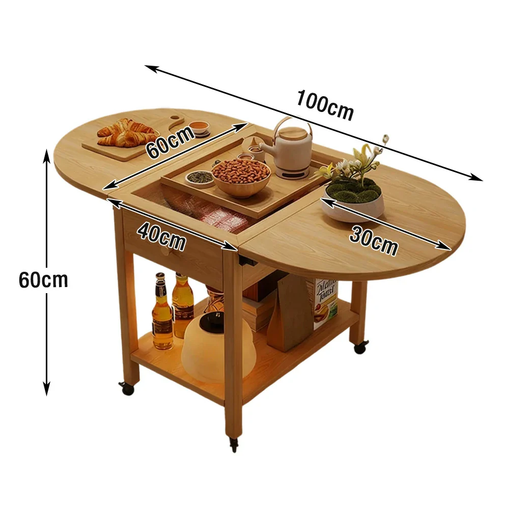 LIVARA Folding Coffee Table, 3-in-1 Convertible Design with Drawer, Solid Wood Frame, Extendable Top, Storage Shelf & Lockable Casters - Wood - Image 5