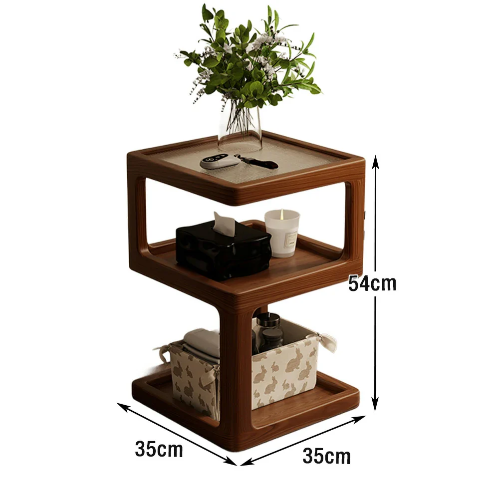 LIVARA Coffee Table with Storage Shelves, Ribbed Glass Top, Solid Wood Frame, Multi-Tier Organizer, Rounded Corners - Walnut - Image 6