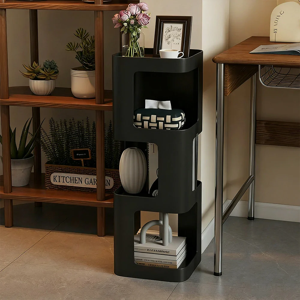 LIVARA 3-Tier Storage Side Table, Heavy-Duty Iron Frame, Raised Edges, Compact Design, Rounded Corners - Black - Image 2