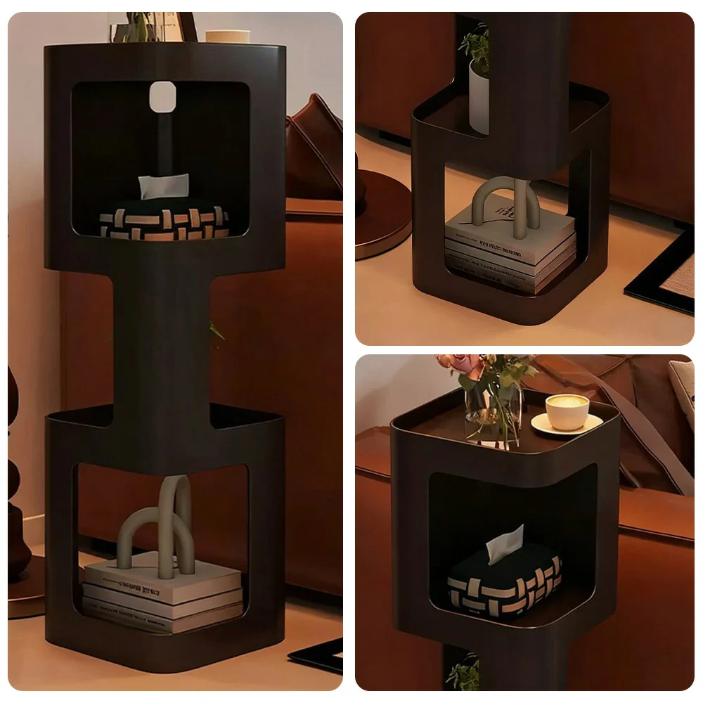 LIVARA 3-Tier Storage Side Table, Heavy-Duty Iron Frame, Raised Edges, Compact Design, Rounded Corners - Black - Image 3