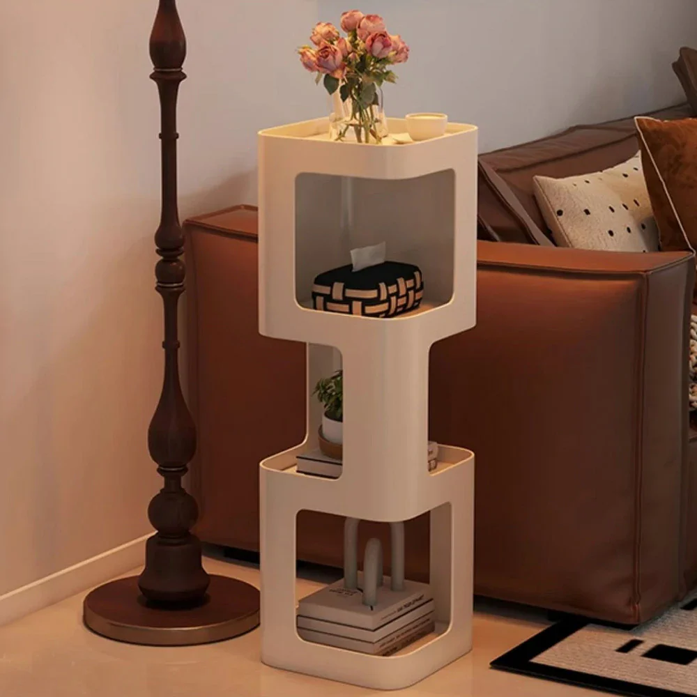 LIVARA 3-Tier Storage Side Table, Heavy-Duty Iron Frame, Raised Edges, Compact Design, Rounded Corners - White - Image 2