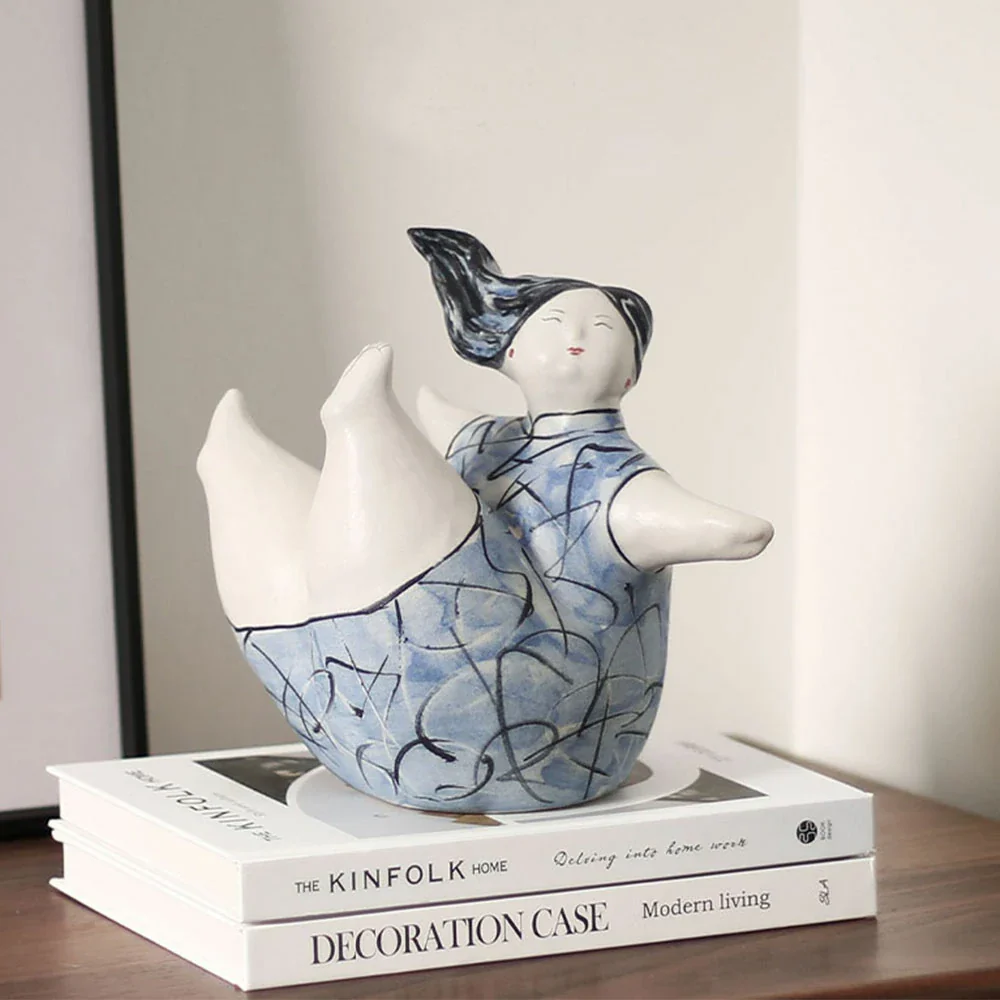 LIVARA Sculptural Ceramic Figurine - Expressive Dancing Form with Hand-Painted Line Art Finish, Artistic Statement Decor for Modern Interiors - Blue - Image 2