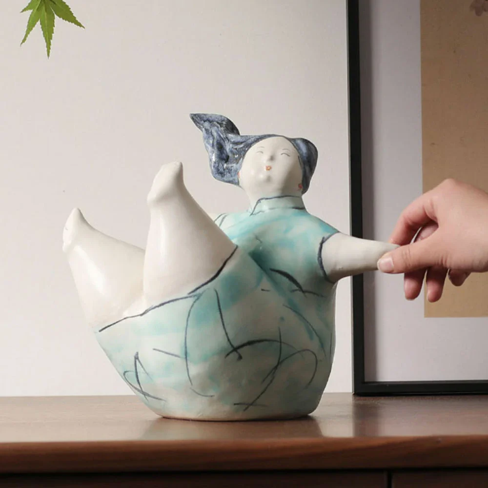 LIVARA Sculptural Ceramic Figurine - Expressive Dancing Form with Hand-Painted Line Art Finish, Artistic Statement Decor for Modern Interiors - Green - Image 4
