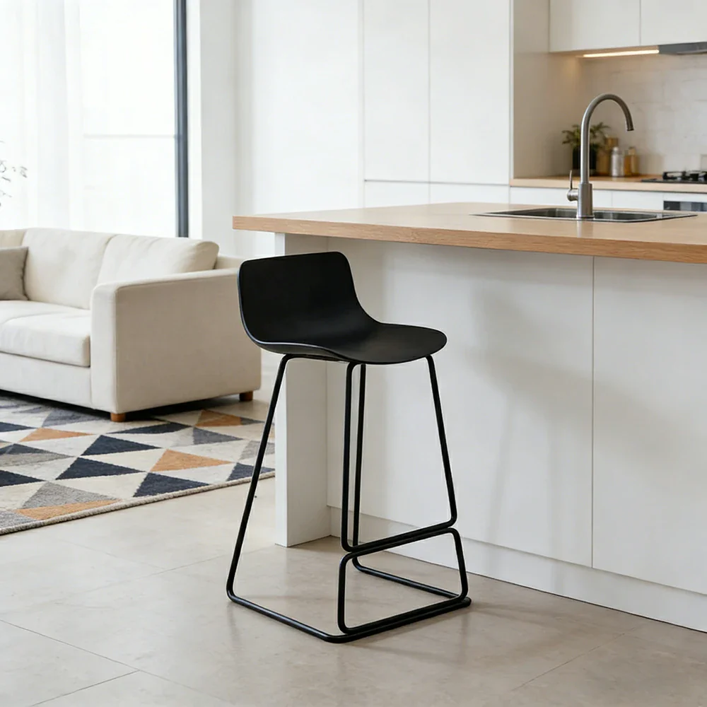 LIVARA 87/97cm Bar Chair - Ergonomic Curved Seat, Durable PP Shell, Powder-Coated Steel Frame, Commercial-Grade Stability - Black - Image 4