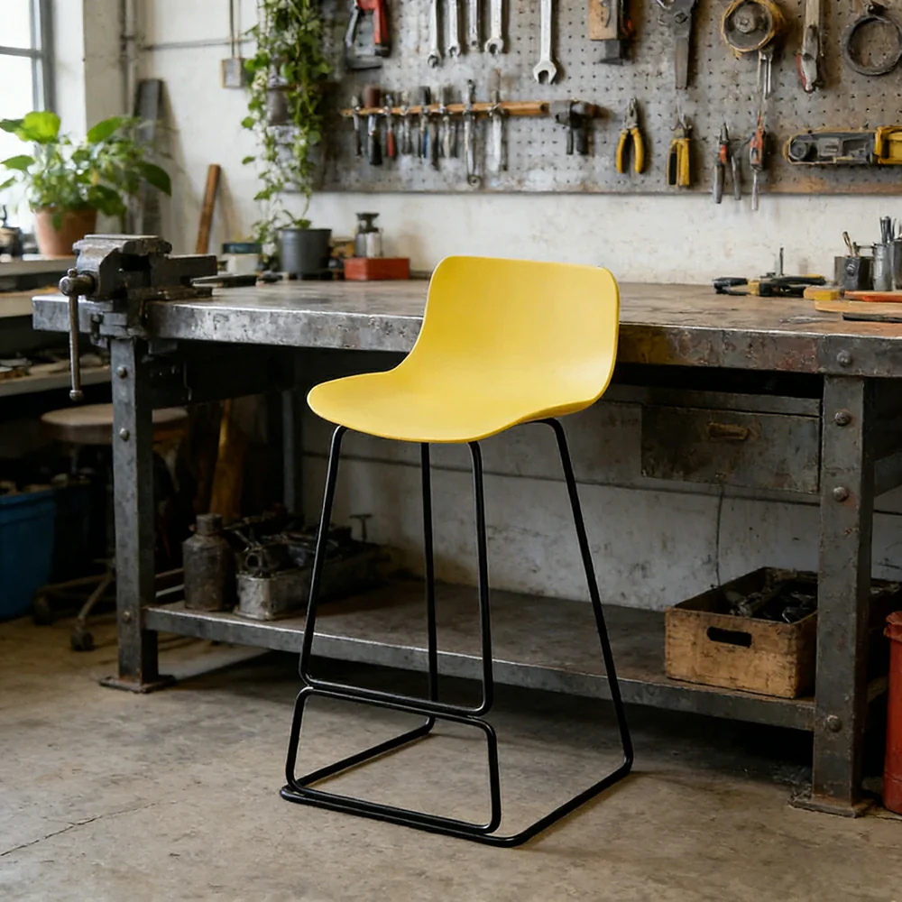 LIVARA 87/97cm Bar Chair - Ergonomic Curved Seat, Durable PP Shell, Powder-Coated Steel Frame, Commercial-Grade Stability - Yellow - Image 4