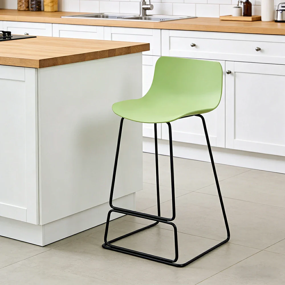 LIVARA 87/97cm Bar Chair - Ergonomic Curved Seat, Durable PP Shell, Powder-Coated Steel Frame, Commercial-Grade Stability - Green - Image 2