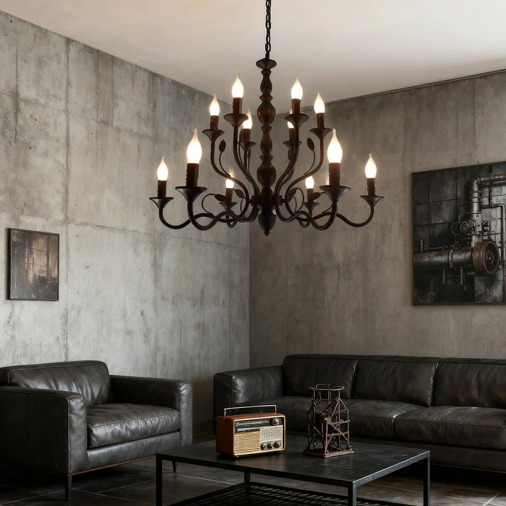 LIVARA Pendant Light 76/96cm Heavy-Duty Metal Frame Adjustable Chain Iron Ceiling Plate - Energy Efficient & Long-Lasting - Black - Image 2