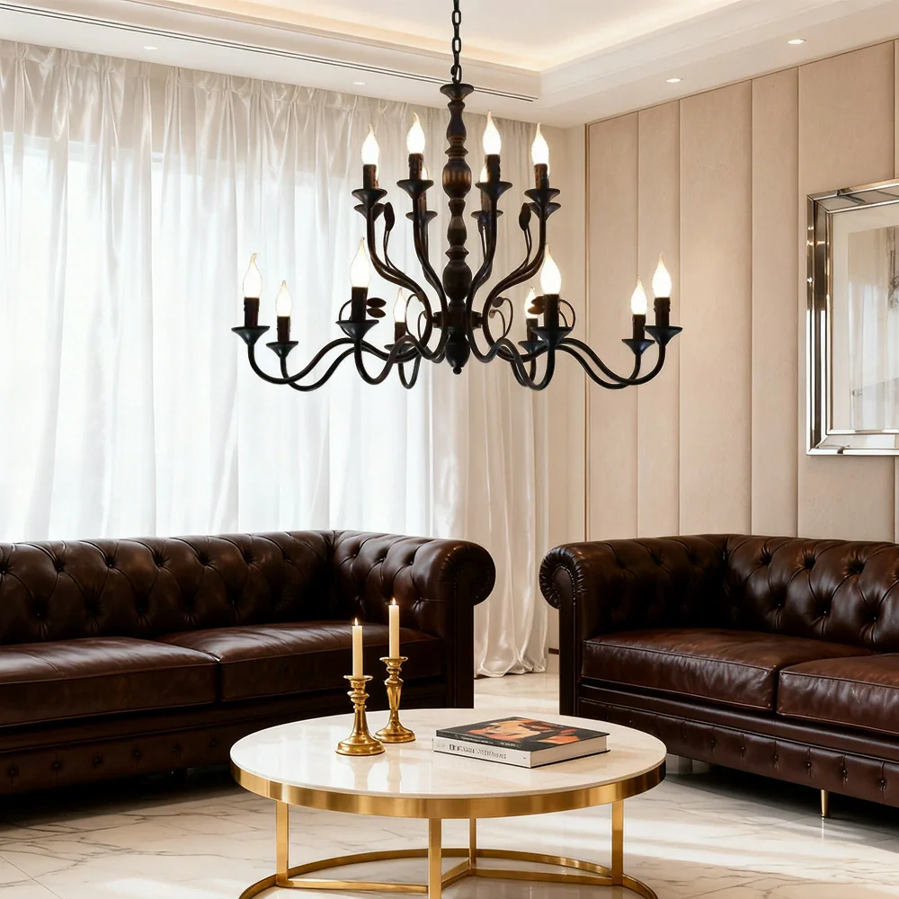 LIVARA Pendant Light 76/96cm Heavy-Duty Metal Frame Adjustable Chain Iron Ceiling Plate - Energy Efficient & Long-Lasting - Black - Image 7