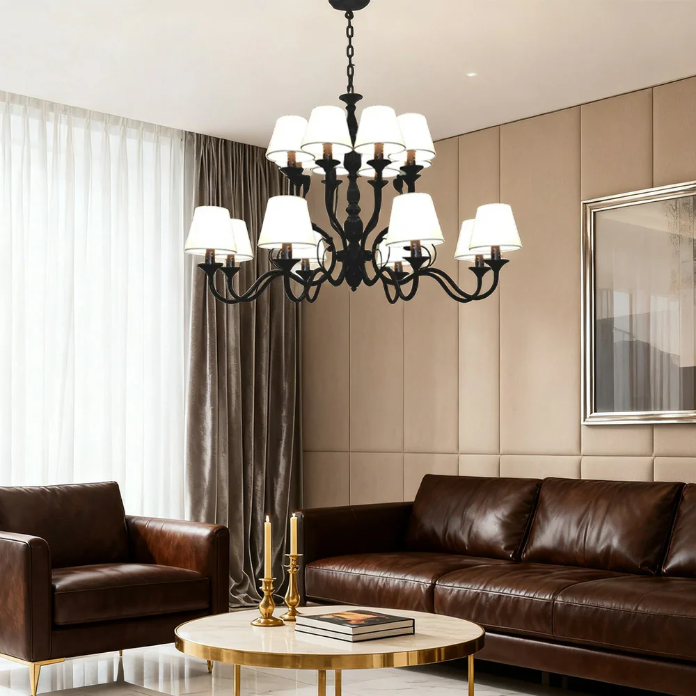 LIVARA Pendant Light 80/100cm Heavy-Duty Metal Frame Adjustable Chain Iron Ceiling Plate - Stylish Design with Corrosion Resistance - Black - Image 7