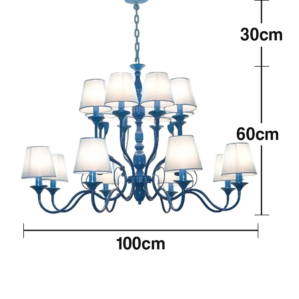 LIVARA Pendant Light 80/100cm Heavy-Duty Metal Frame Adjustable Chain Iron Ceiling Plate - Stylish Design with Corrosion Resistance - Blue - Image 10