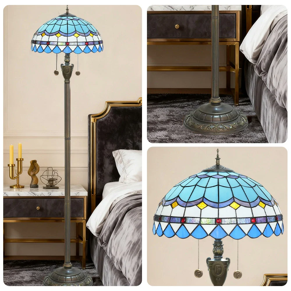 LIVARA Crystal Floor Lamp - High-Temperature Glass Shade, Copper Pendant, Dual Zipper Switch, E27 Socket, Adjustable Height for Soft Glow - Blue - Image 3