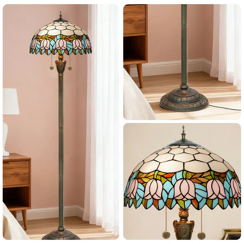 LIVARA Crystal Floor Lamp - High-Temperature Glass Shade, Copper Pendant, Dual Zipper Switch, E27 Socket, Adjustable Height for Soft Glow - Pink - Image 3