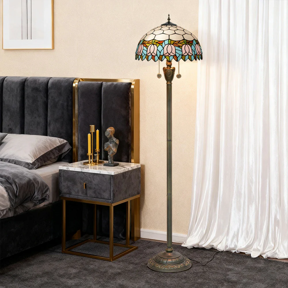 LIVARA Crystal Floor Lamp - High-Temperature Glass Shade, Copper Pendant, Dual Zipper Switch, E27 Socket, Adjustable Height for Soft Glow - Pink - Image 4