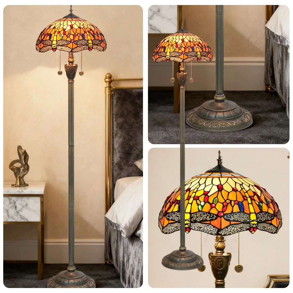 LIVARA Crystal Floor Lamp - High-Temperature Glass Shade, Copper Pendant, Dual Zipper Switch, E27 Socket, Adjustable Height for Soft Glow - Orange - Image 3