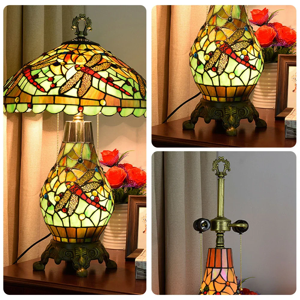 LIVARA Glass Table Lamp - High-Temperature Glass Shade, Alloy Base, Adjustable Height, Metal Pull-Chain Switch - Green - Image 3
