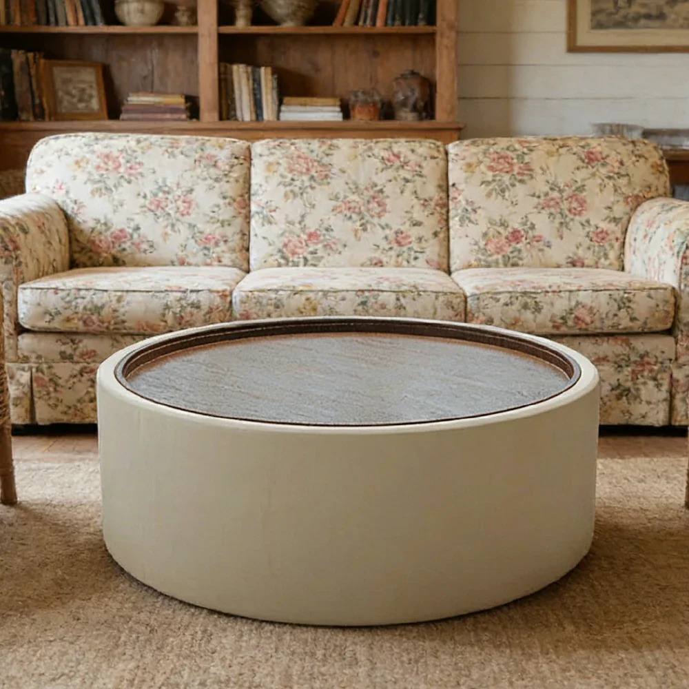 LIVARA Round Storage Coffee Table Hidden Storage Smooth Curved Design Modern Minimal Style - White - Image 4