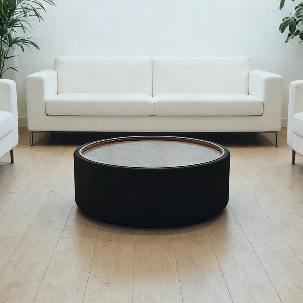LIVARA Round Storage Coffee Table Hidden Storage Smooth Curved Design Modern Minimal Style - Black - Image 4