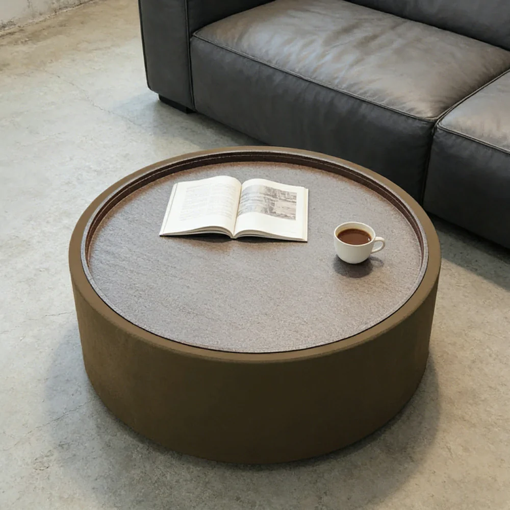 LIVARA Round Storage Coffee Table Hidden Storage Smooth Curved Design Modern Minimal Style - Brown - Image 4