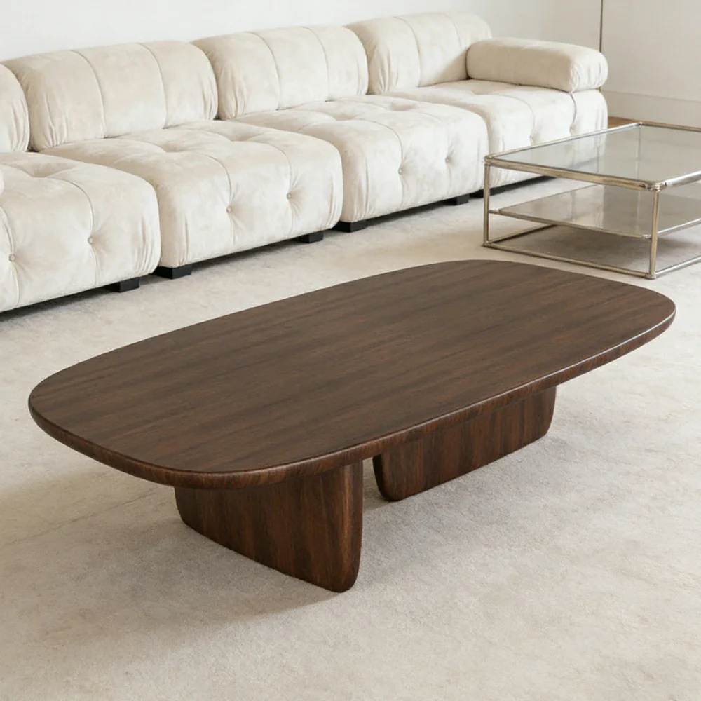 LIVARA Solid Wood Coffee Table - Sculptural Low Profile Design, Smooth Rounded Edges, Stable Wide Base, Modern Minimal Style - Walnut - Image 2