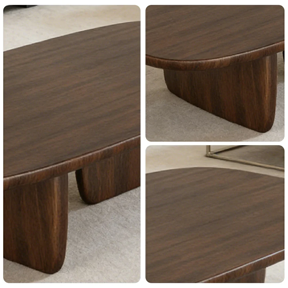 LIVARA Solid Wood Coffee Table - Sculptural Low Profile Design, Smooth Rounded Edges, Stable Wide Base, Modern Minimal Style - Walnut - Image 3