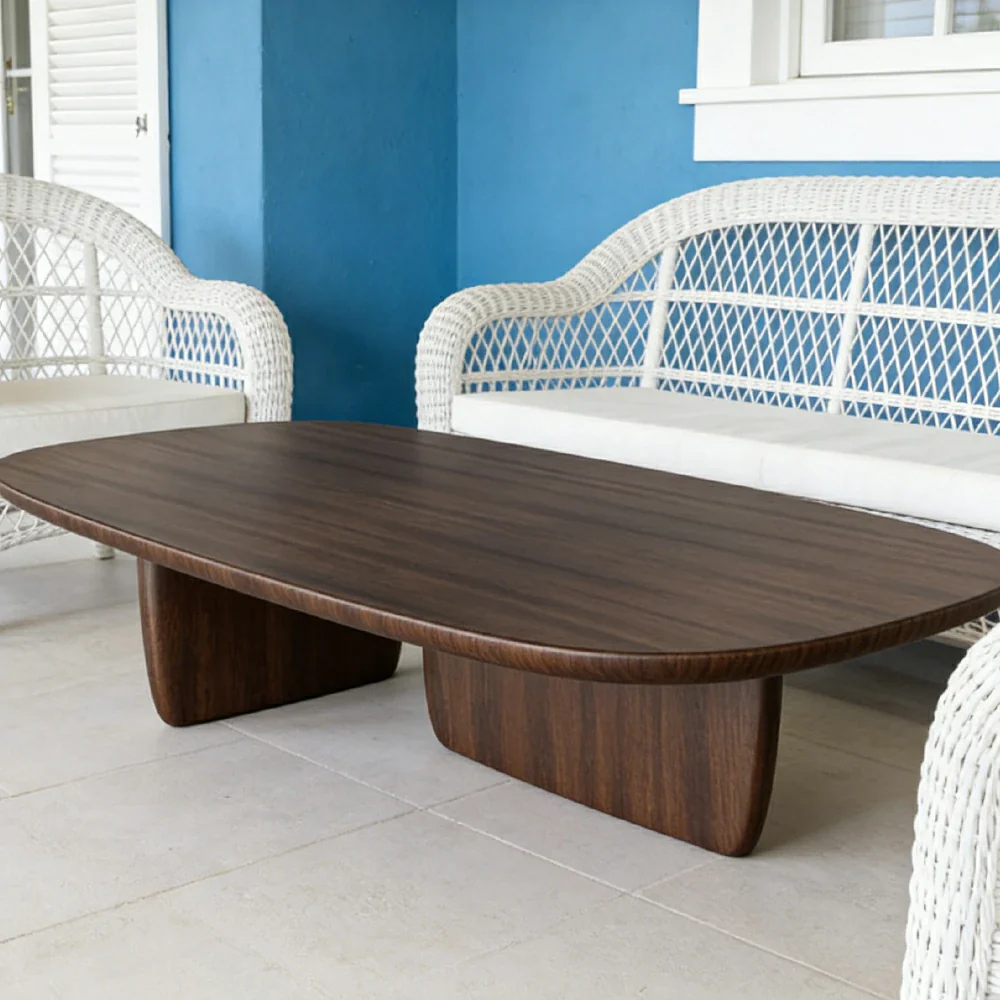 LIVARA Solid Wood Coffee Table - Sculptural Low Profile Design, Smooth Rounded Edges, Stable Wide Base, Modern Minimal Style - Walnut - Image 4