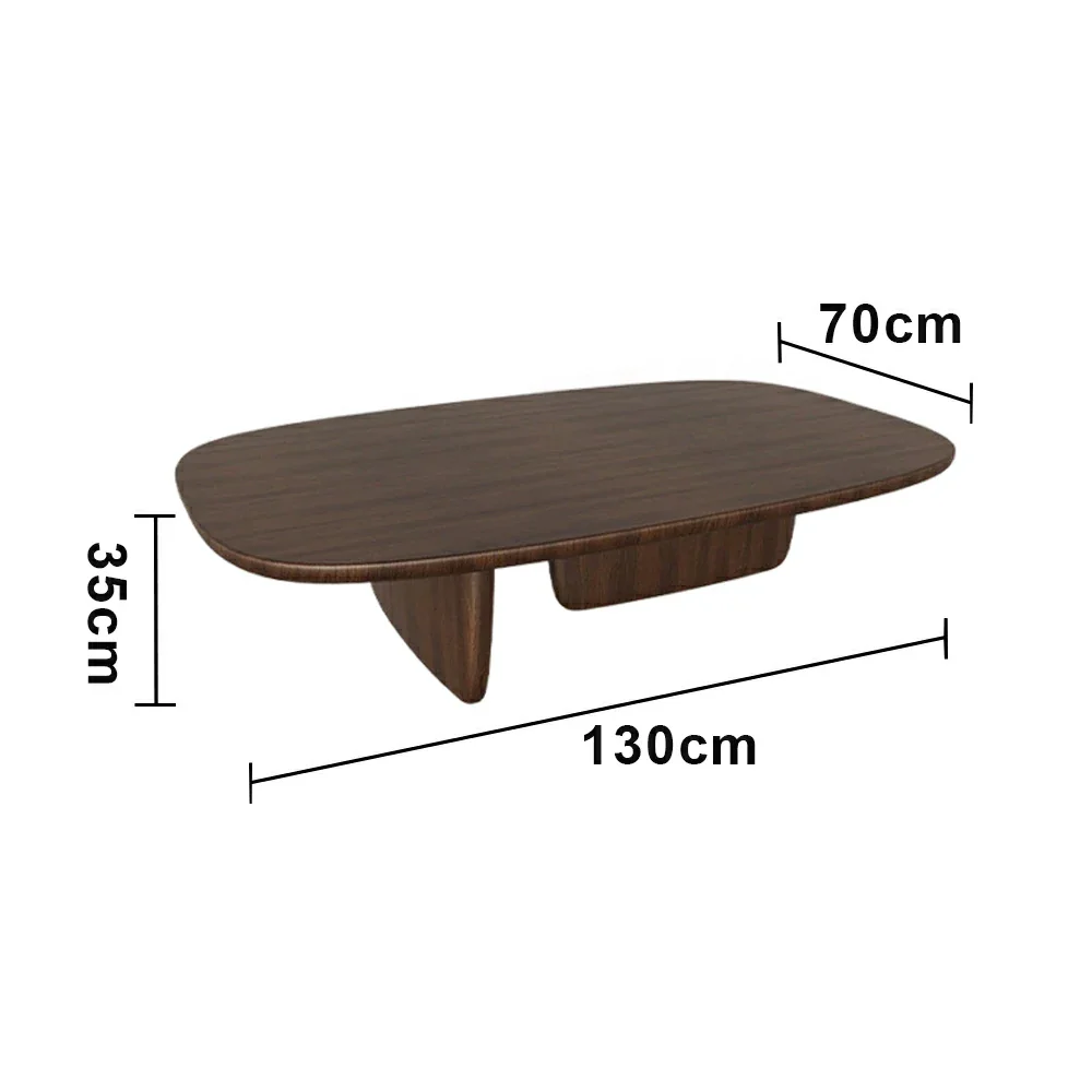LIVARA Solid Wood Coffee Table - Sculptural Low Profile Design, Smooth Rounded Edges, Stable Wide Base, Modern Minimal Style - Walnut - Image 5