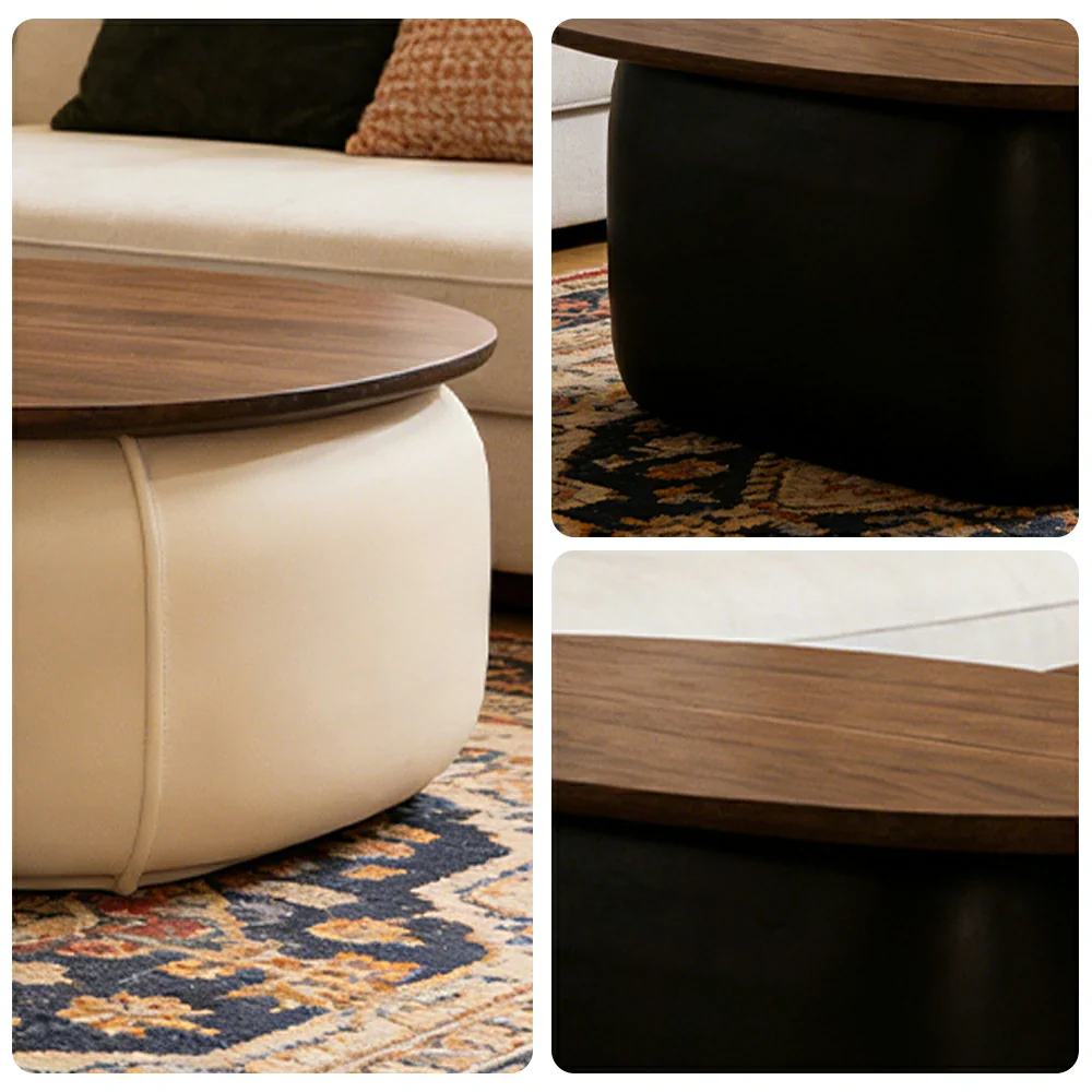 LIVARA Modular Coffee Table Set - Sculptural Rounded Design, Low Profile Stability, Premium Upholstered Base, Modern Minimal Style - White & Black Nappa Leather - Image 3