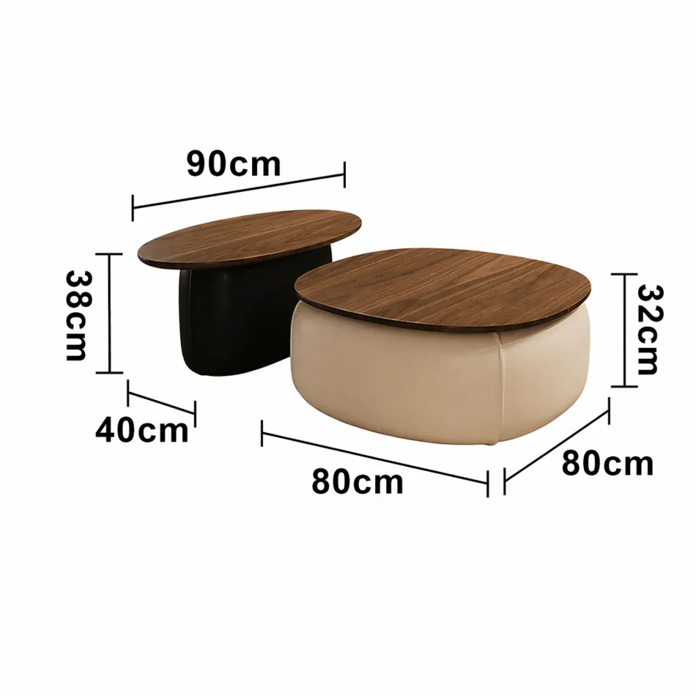 LIVARA Modular Coffee Table Set - Sculptural Rounded Design, Low Profile Stability, Premium Upholstered Base, Modern Minimal Style - White & Black Nappa Leather - Image 5