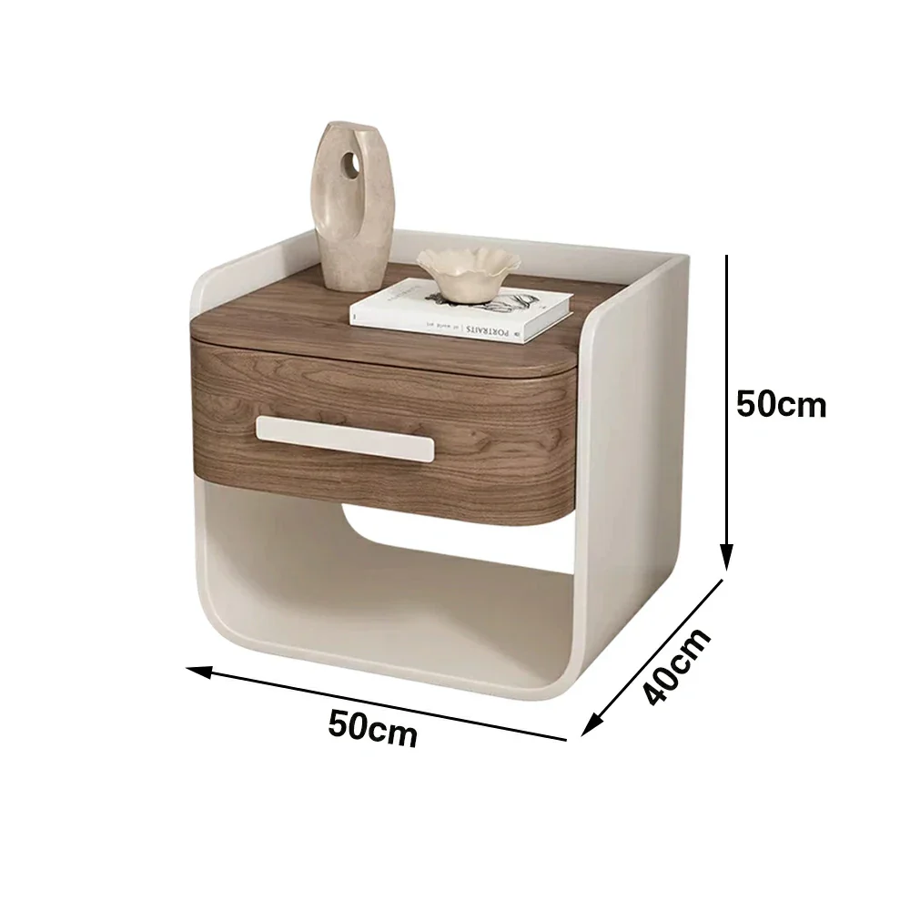 LIVARA Bedside Table - Large Drawer Storage, High-Gloss Piano Finish, Wood-Grain Veneer, Quiet Sliding Rails - White - Image 5