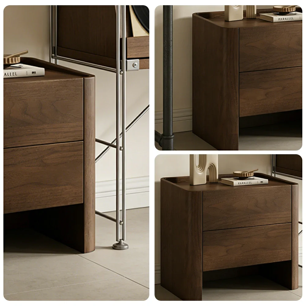 LIVARA Bedside Cabinet Soft-Close Drawer Natural Wood Veneer Hidden Handle Minimalist Design - Walnut - Image 3