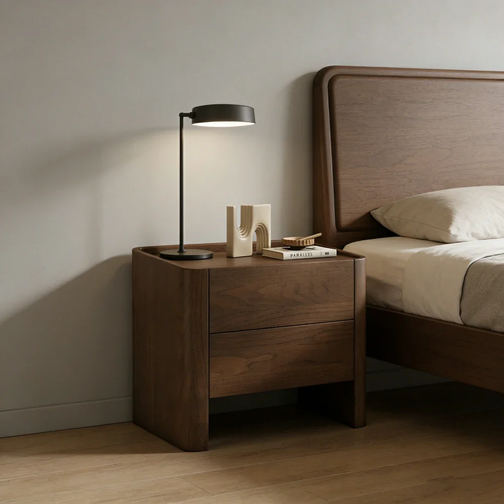 LIVARA Bedside Cabinet Soft-Close Drawer Natural Wood Veneer Hidden Handle Minimalist Design - Walnut - Image 4
