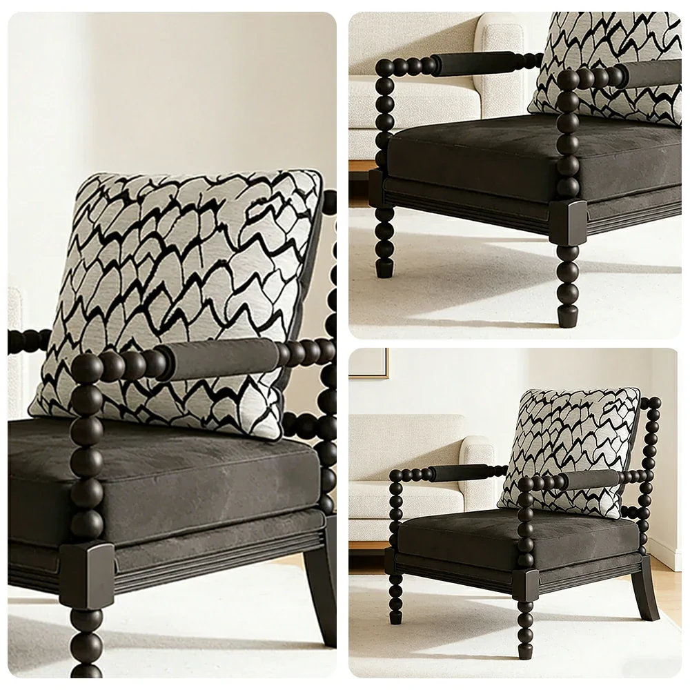 LIVARA Sofa Chair - Feather Jacquard Pattern, Solid Wood Frame, Comfortable Accent Seating for Living Room or Bedroom - Black - Image 3