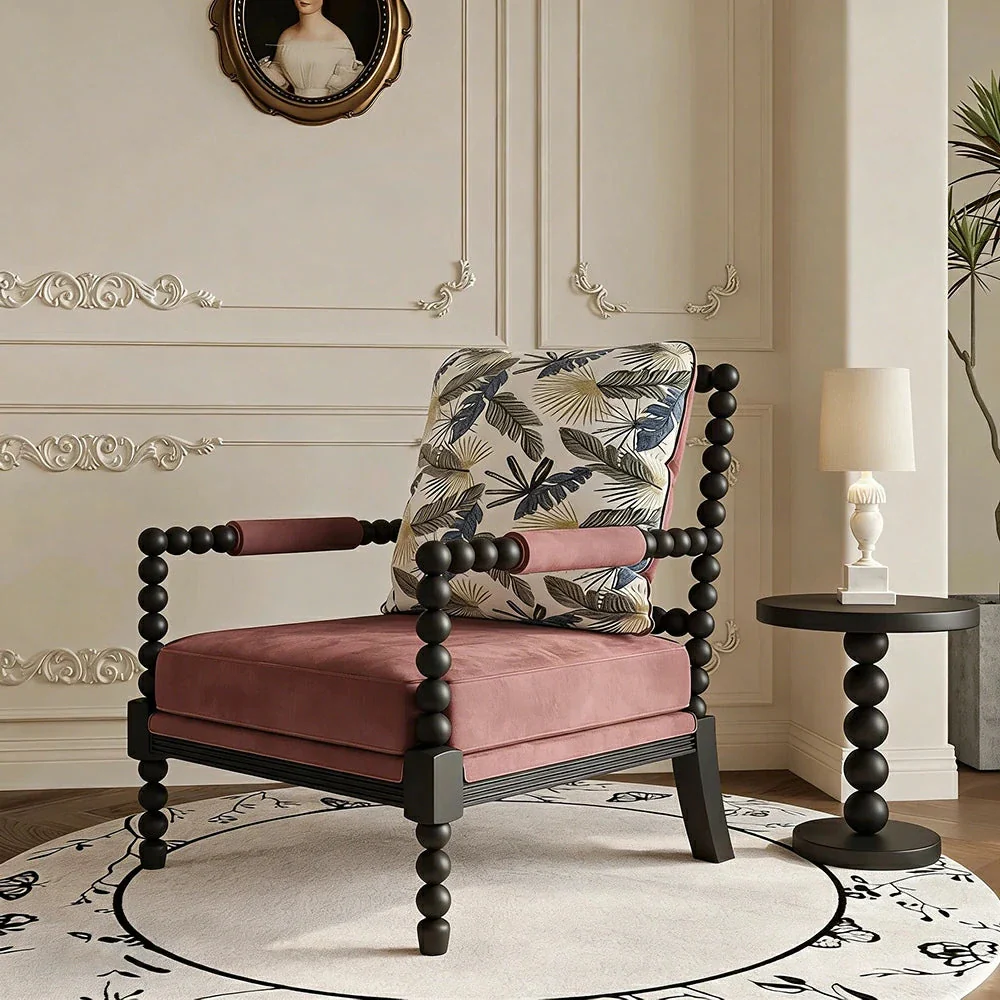 LIVARA Sofa Chair - Embroidered Falling Leaf Pattern, Solid Wood Frame, Comfortable Accent Seating for Living Room or Bedroom - Pink - Image 2