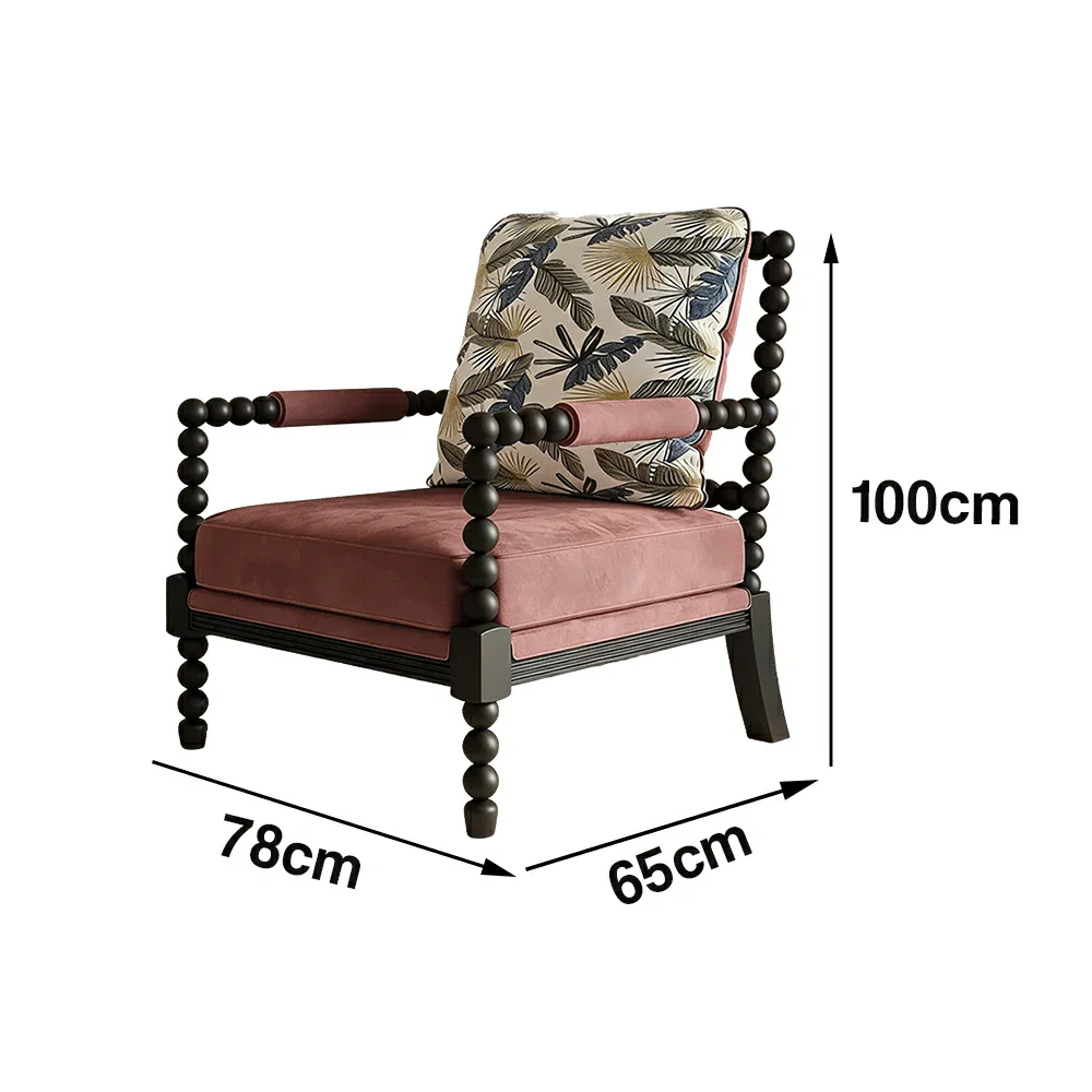 LIVARA Sofa Chair - Embroidered Falling Leaf Pattern, Solid Wood Frame, Comfortable Accent Seating for Living Room or Bedroom - Pink - Image 5