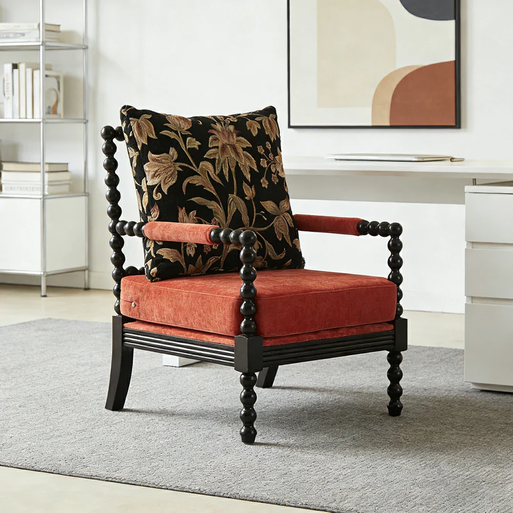 LIVARA Sofa Chair - Floral Pattern Design, Solid Wood Frame, Comfortable Accent Seating for Living Room or Bedroom - Red - Image 4