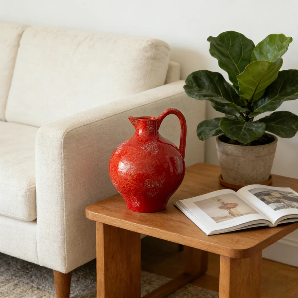 LIVARA Ceramic Vase Decor Display Matte Ceramic Red Gemstone Shape Handcrafted Artistic Design - Image 2