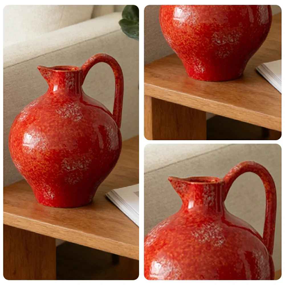 LIVARA Ceramic Vase Decor Display Matte Ceramic Red Gemstone Shape Handcrafted Artistic Design - Image 3