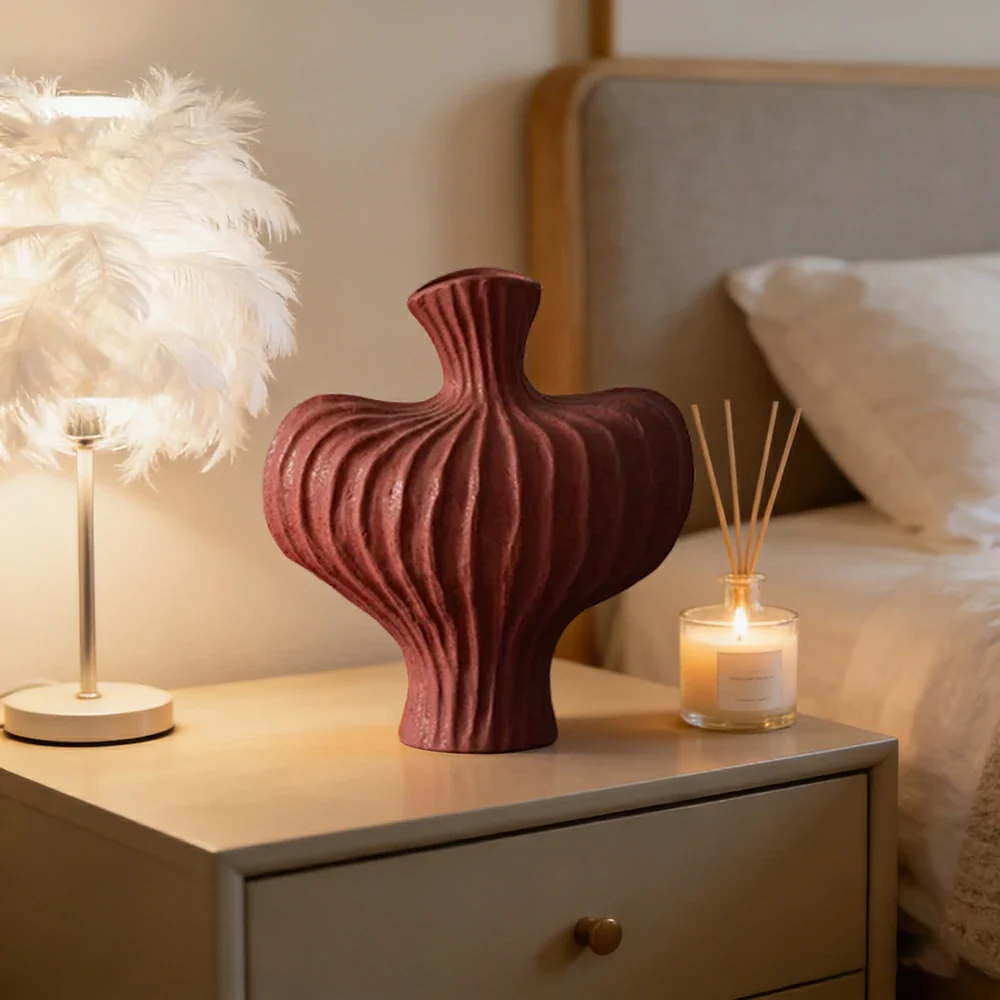 LIVARA Ceramic Vase Decor Display Matte Ceramic Raised-Shoulder Shape Handcrafted Artistic Design - Red - Image 2