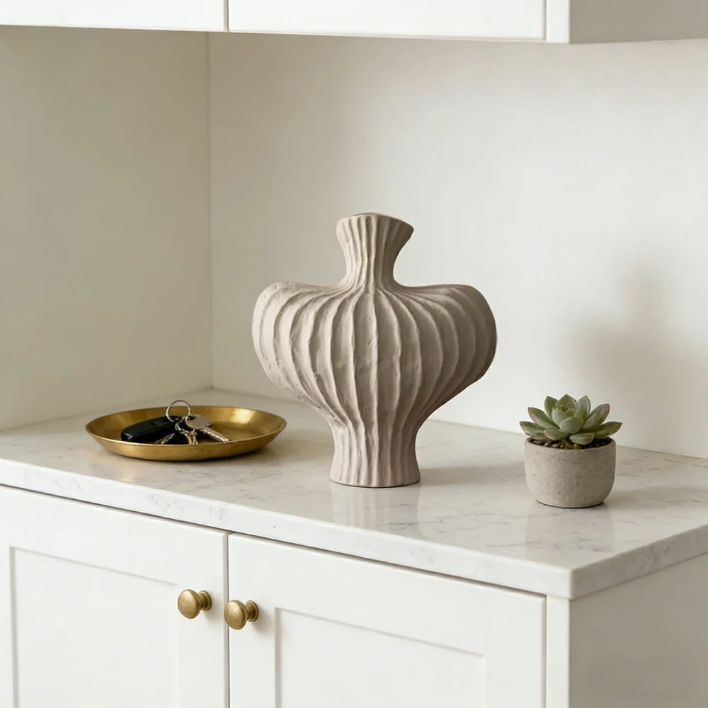 LIVARA Ceramic Vase Decor Display Matte Ceramic Raised-Shoulder Shape Handcrafted Artistic Design - White - Image 4