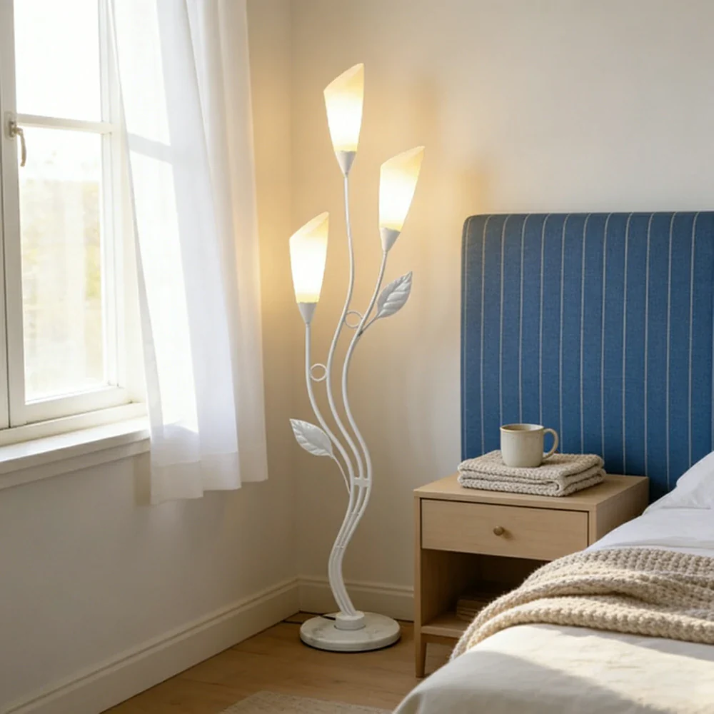 LIVARA Floor Lamp 7/12W Soft Ambient Lighting Acrylic Shade Triple-Light Stable Base Artistic Design - White - Image 4