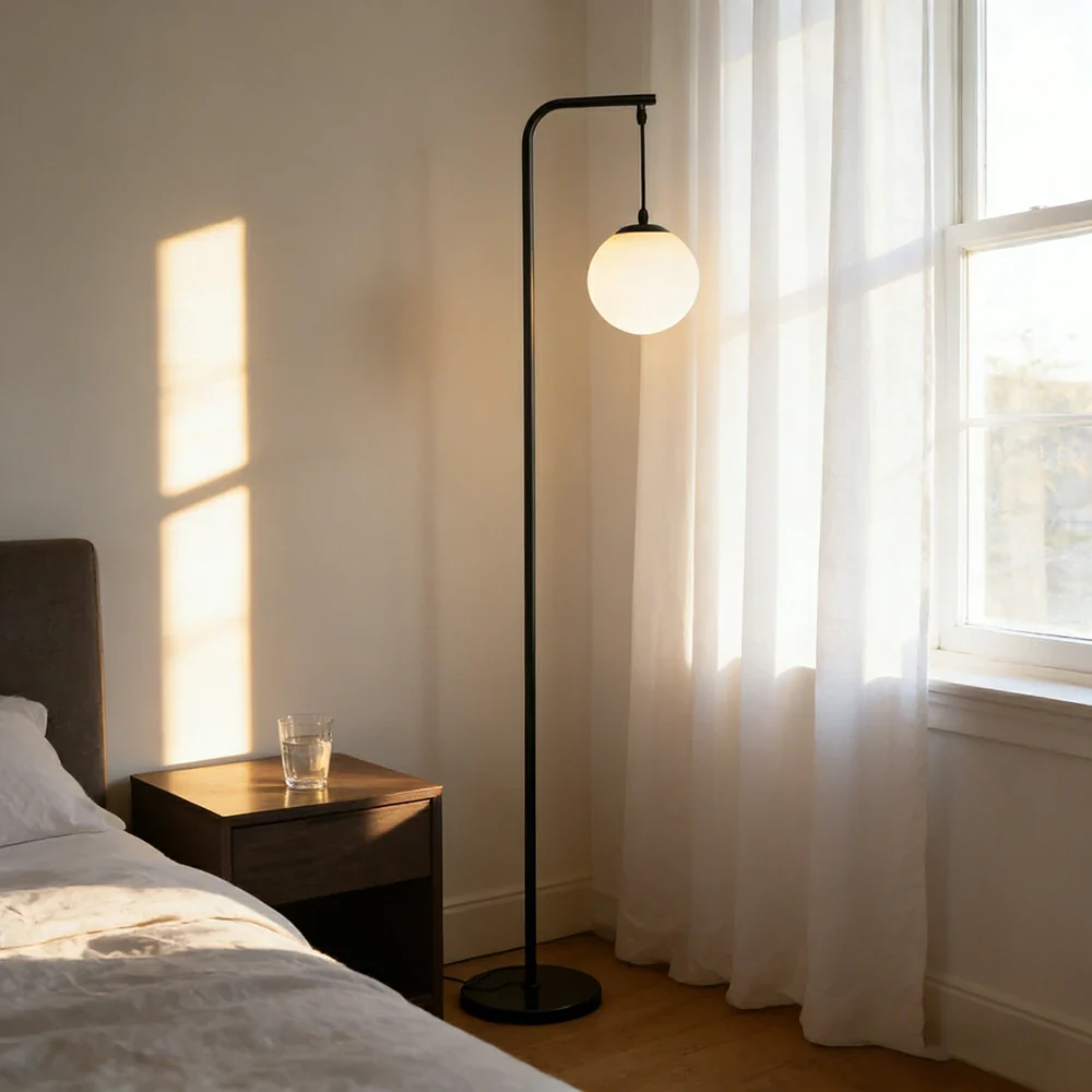 LIVARA Floor Lamp 9/12W 3 Lighting Modes Soft Ambient Lighting Glass Shade Stable Weighted Base - Black - Image 4