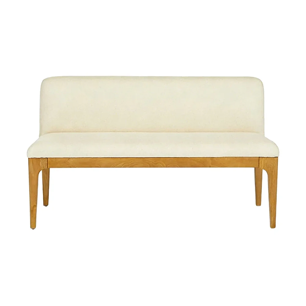 LIVARA Solid Wood Upholstered Bench - 120/140cm Entryway & Dining Bench with Padded Seat, High-Density Foam & Sturdy Legs - Cream