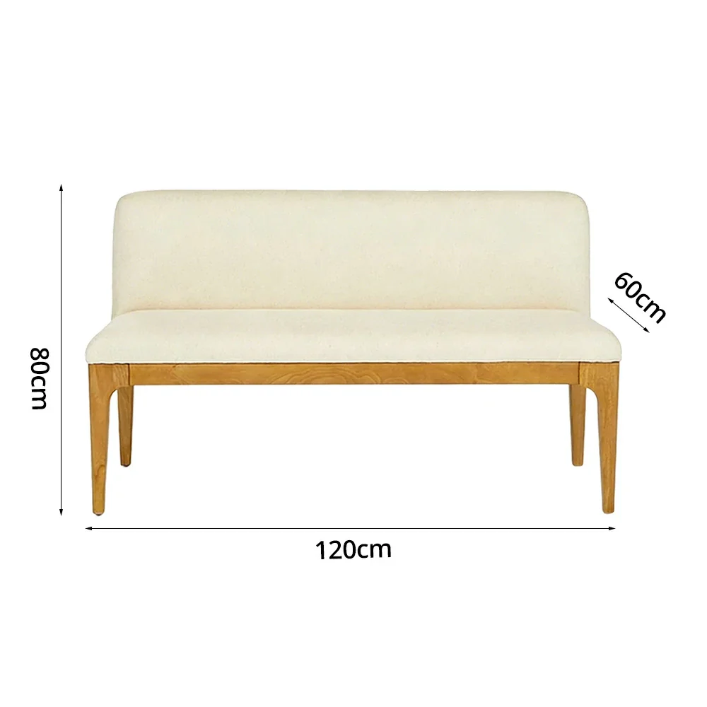 LIVARA Solid Wood Upholstered Bench - 120/140cm Entryway & Dining Bench with Padded Seat, High-Density Foam & Sturdy Legs - Cream - Image 5