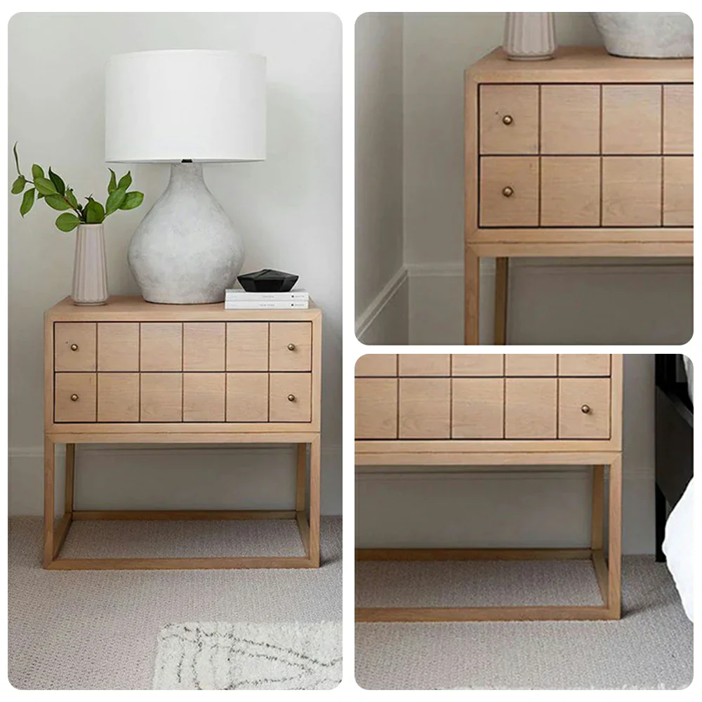 LIVARA Bedside Table - Oak Veneer Finish, Solid Oak Legs, 40cm Nightstand for Bedroom Storage - Oak - Image 3